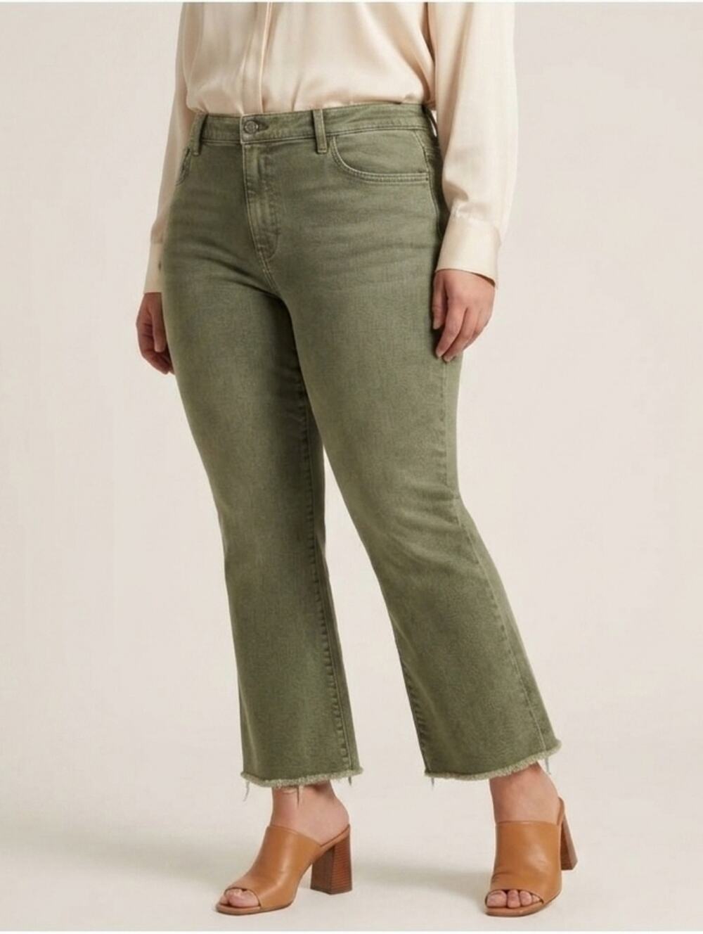 Veronica Beard Carly High-Rise Kick Flare Jeans Olive Stone 32 / 14